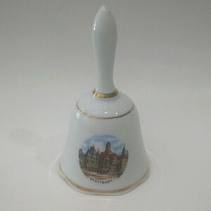 Stuttgart Germany White and Gold Ceramic Bell with Historic Design